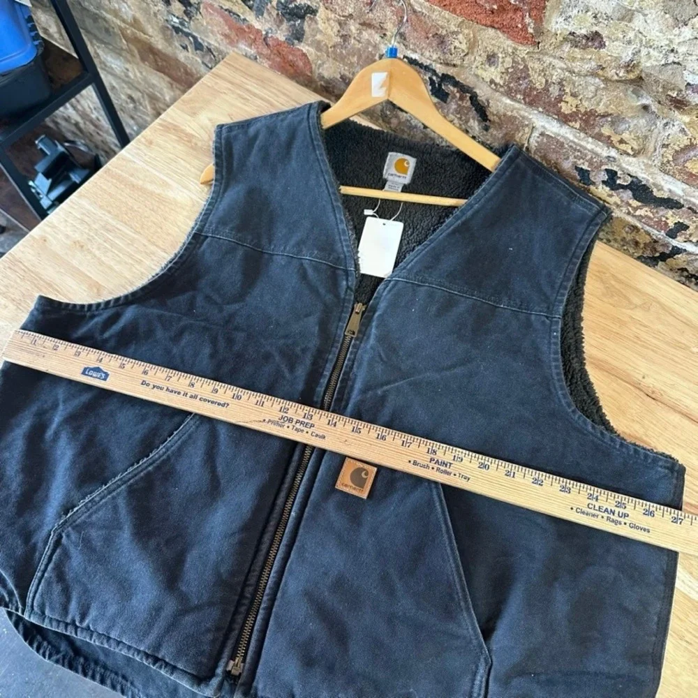 Carhartt V26 BLK Vest Mens 2XL Black Canvas Fleece Sherpa Lined Zip Relaxed